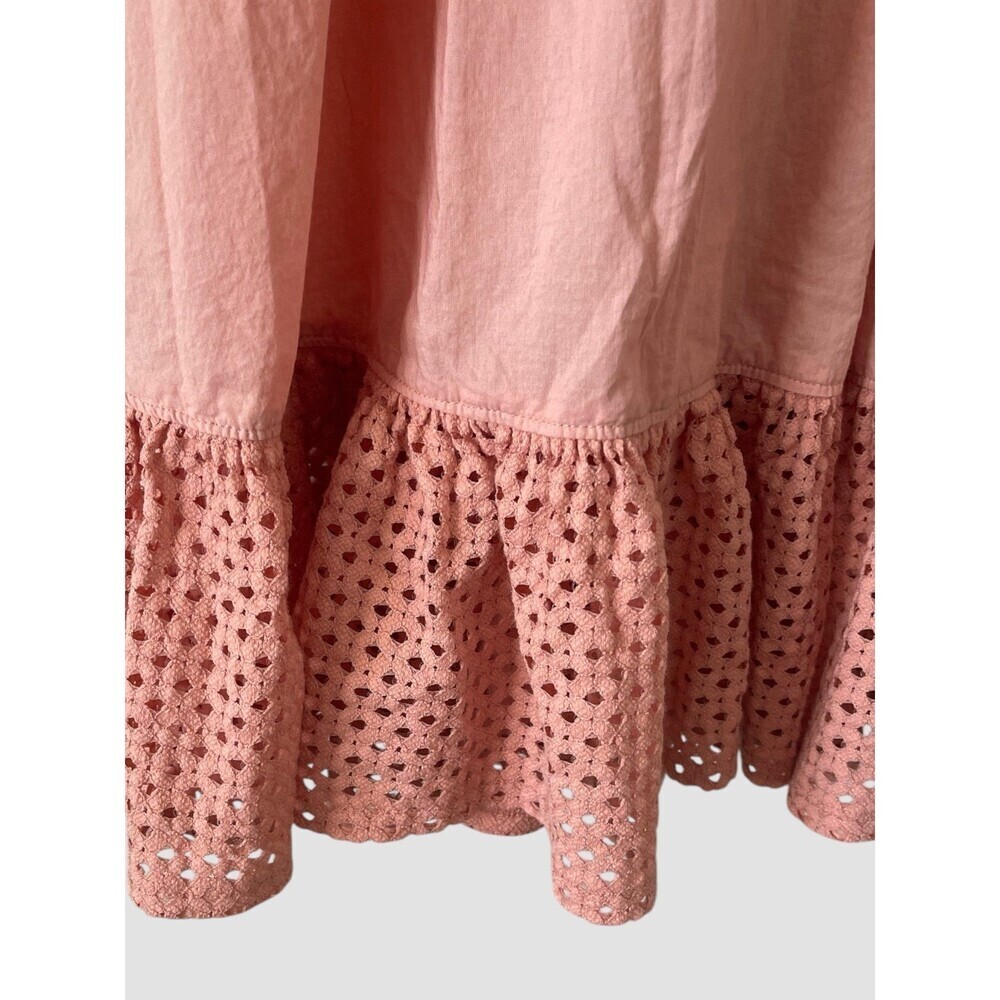 Free People Calico Cotton Trapeze Eyelet Top Dress Women’s size Small Coral Pink - Picture 4 of 9
